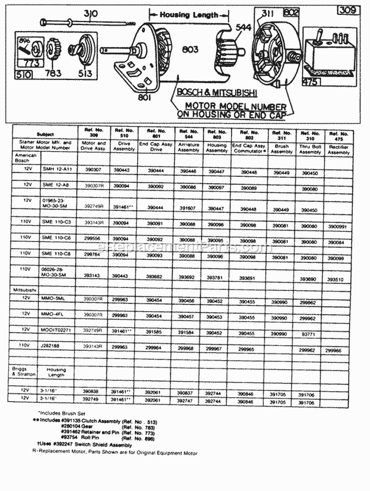 Electric Starter And Chart Diagram and Parts List for 190705-5156-99  Briggs and Stratton Engine